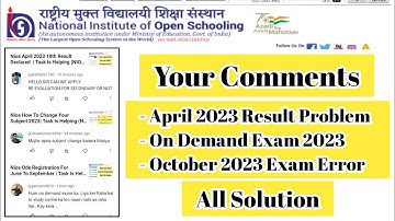 Nios April 2023 Result Problem On Demand Exam 2023 October 2023 Exam Fee Submit Error Your Comments