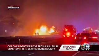 Coroner identifies five killed in fiery crash in Spartanburg County