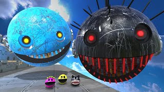 Robot Pacman \& Ms-Pacman VS Cartoon Cat \& Spiky Monster Pacman !!