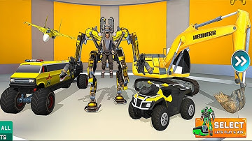 Mechanic Robot Truck ATV Jet Excavator Wars Games: Yellow Transformers - Android iOS Gameplay