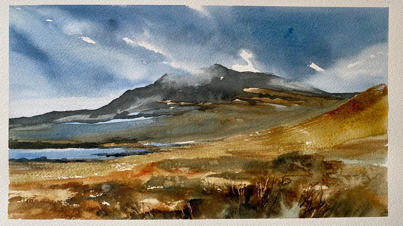 Paint A Loose WATERCOLOR STORMY SKY, SCOTLAND MOORS & MOUNTAINS Watercolour Landscape PAINTING DEMO
