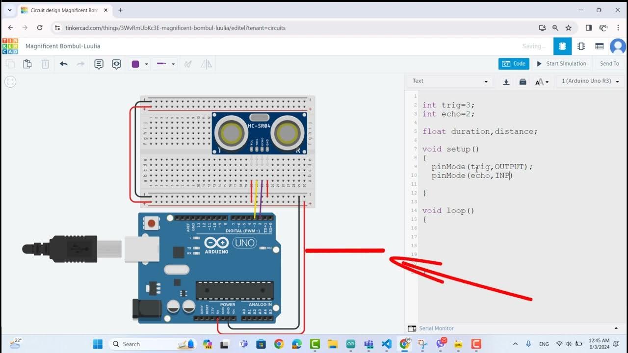 UltraSonic Distance Measuring Sensor Arduino-Tinkercad - YouTube
