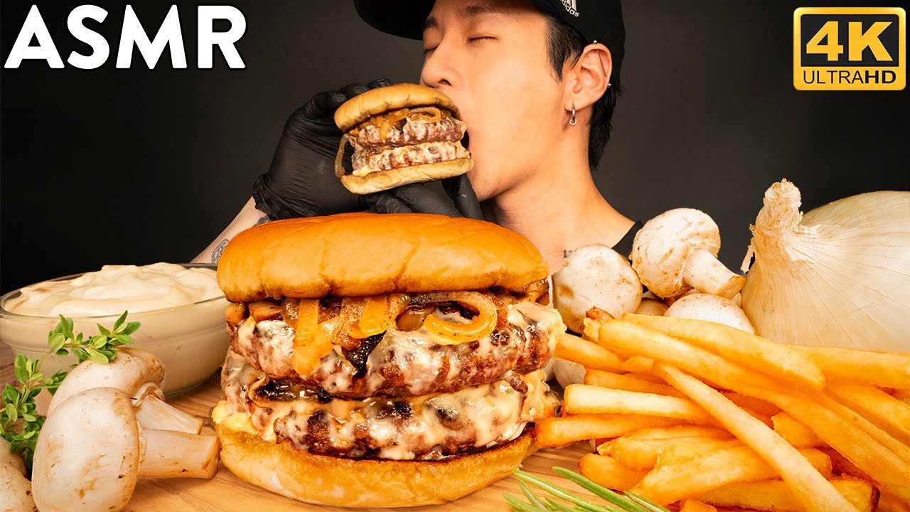 Asmr Ultimate Mushroom Swiss Burger Mukbang Cooking And Eating Sounds Zach Choi Asmr Youtube