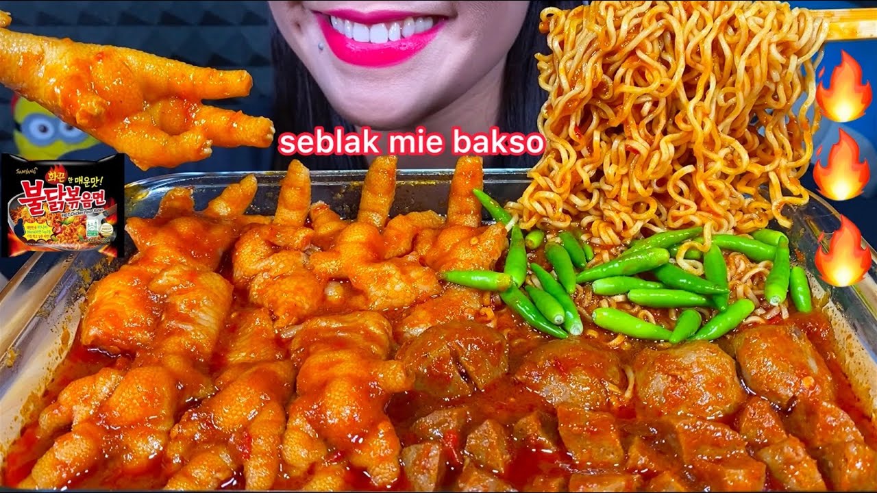 MAKAN SEBLAK MIE BAKSO, CEKER *SPICY MEATBALL NOODLES, CHICKEN FEET ASMR MASSIVE Eating Sounds