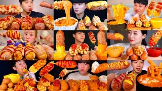 Big Bites Satisfying Cheesy Mozzarella Corn Dog Mukbang Compilation Cheesy Rose Tteokbboki