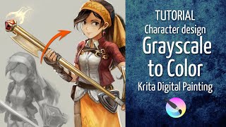 Tutorial: Grayscale to Color  Krita Digital Painting  Character design