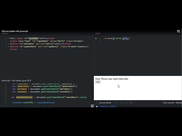 Edit and update button using JavaScript | how to show and hide button in JavaScript | #javascript - YouTube Edit and update button using JavaScript | how to show and hide button in JavaScript | #javascript - YouTube