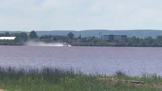Beech 18 on floats taking off at Duluth Sky Harbor Airport