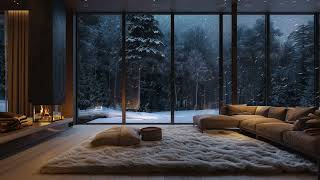 Warm space for cold winter ⛄ Snowy Night and Crackling Fireplace Sounds  ASMR for Sleep, Relax