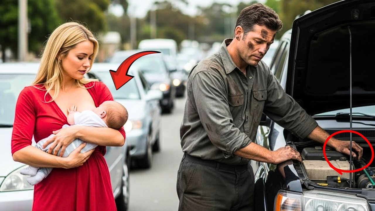 “Alimente a mi hija y arreglo su coche” dijo el mecánico viudo… y el tráfico se detuvo.