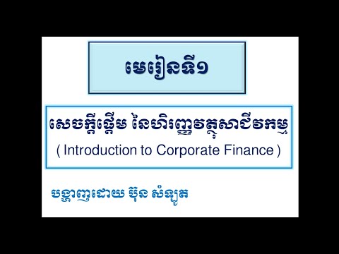 មេរៀនទី១: សេចក្តីផ្តើមនៃហិរញ្ញវត្ថុសាជីវកម្ម (Lesson 1:Introduction to Corporate Finance);CF-L1.1