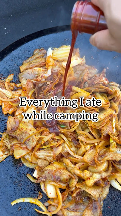 Camping with my Korean family pt. 2 ⛺️🔥 #campingfood #koreanfood #kimchi #rice