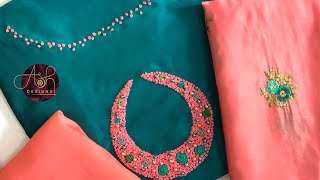 Simple hand embroidery churidar design | Half Moon| Boat neck | French knot |Tutorial | Malayalam