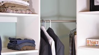 How we built our master closet shelving and prayer area. Super simple with no drawers or fancy detailing. Just needed open ...