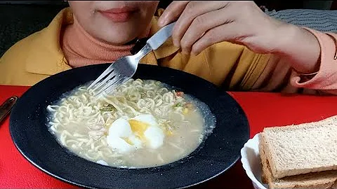 Asmr Mukbang Eating / Chicken Soup With Noodles And Half Boiled Egg / Eating Sound