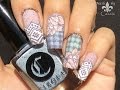 Delicate plaid  flower stamping nail art