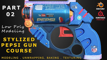 How to make a stylized gun weapon in blender | substance painter | Part 02 | Pepsi Gun modeling