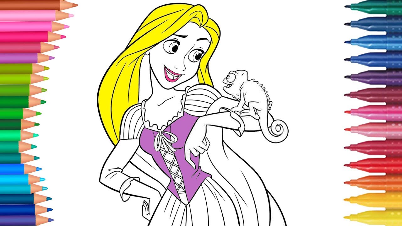 Buku Pewarna Rapunzel Pascal Mewarnai Tangan Kecil Kartun