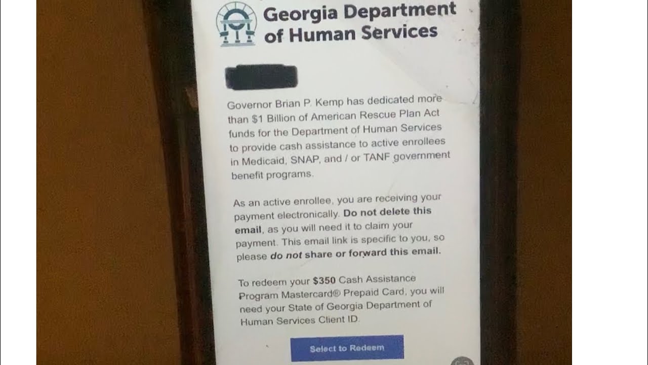 Gov. Brian Kemp 350 Cash Assistance How to redeem your cash.