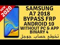 Samsung a7 a750f u4 frp bypass android 10  google unlock new security 2020