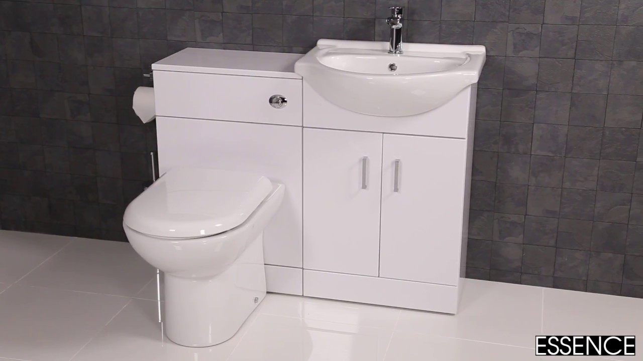 Essence White Gloss D Shaped Toilet Basin Vanity Unit 1150mm Width 300mm Depth