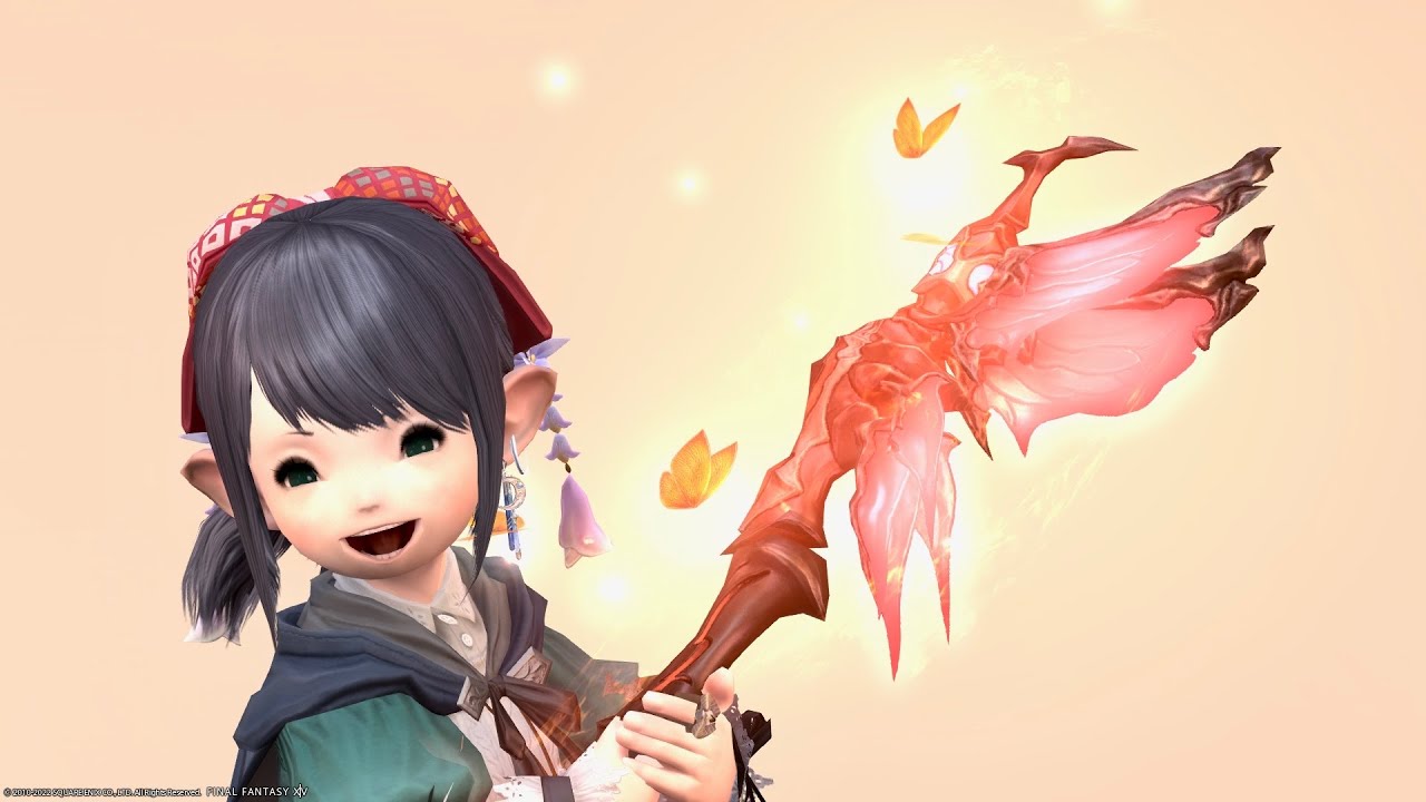蝶が舞うラーヴァナの光る杖・白魔道士の武器『ハイヴケーン