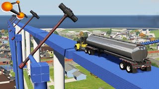 BeamNG.drive - Cars Are Trying To Slip Past The Giant Hammers