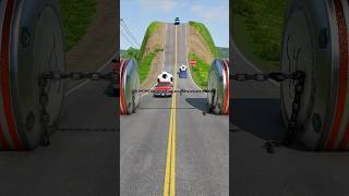 Cars & School Bus vs Chained Bollards Crush- BeamNG.Drive #shorts #beamngdrive #car#crash