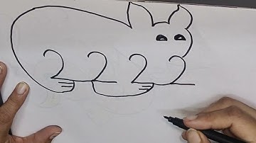 How to draw rabbit with 22 22 number||  Rabbit drawing step by step
