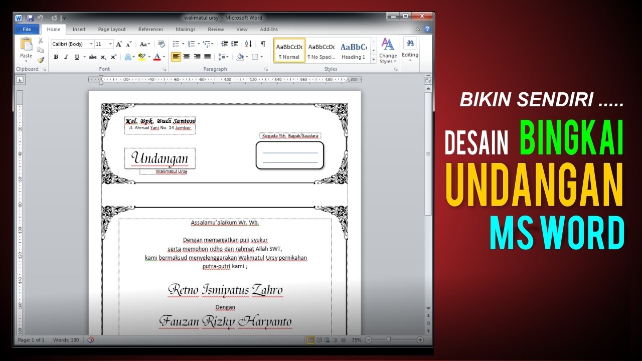 Contoh Undangan Akad Nikah Word - Aneka Contoh