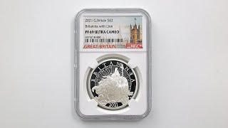 2021 英国 ブリタニア 2ポンド 銀貨 1オンス プルーフ NGC PF 69 UC 準最高鑑定 完全未使用品 元箱付 イギリス 銀貨 6574218-009