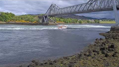 Boat Going Up The Falls Of Lora In Full Flow May 25th 2021
