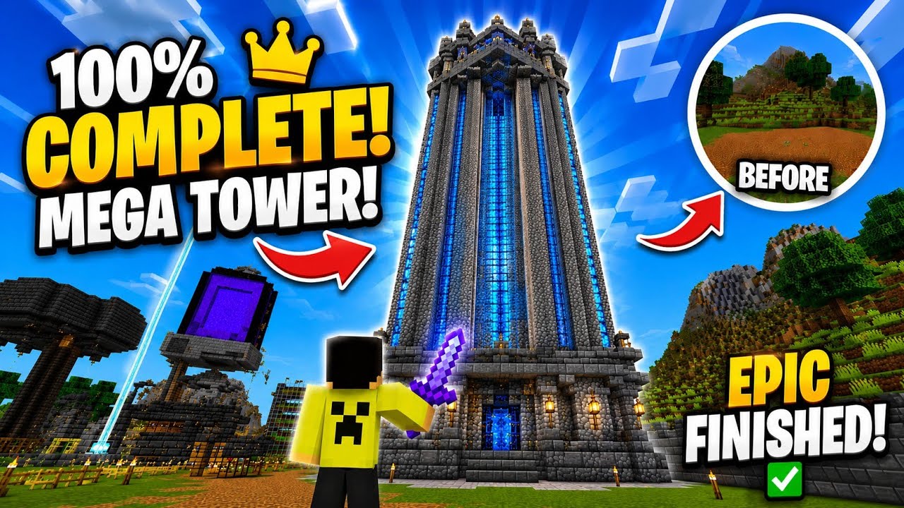 🏰 I Built a HUGE Mega Tower in my Minecraft Survival World - YouTube