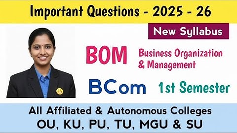 Important Questions 2025-26 B.Com 1st Sem Business Organization & Management OU KU PU TU 100% pass