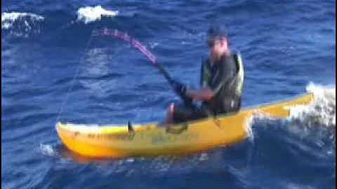 Kayak Fishing: Monster Marlin Jumping in the air!