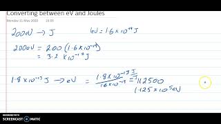 Conversion between Joules and electron volts