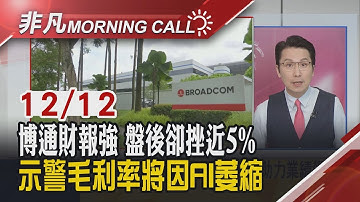 美股兩樣情!道瓊標普創高 甲骨文財報暴雷重挫 博通財報驚豔但盤後下挫 馬斯克太空資料中心美夢成真 台積熊本二廠傳升級4奈米｜主播鄧凱銘｜【非凡Morning Call】20251212｜非凡財經新聞