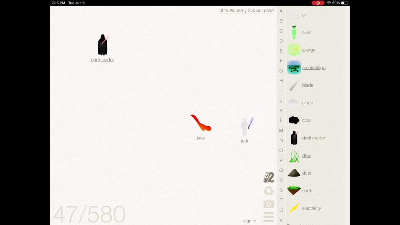 How to make Darth Vader in little alchemy (you will need Jedi and lava
