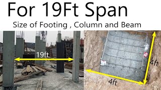 For 19ft Span - Size of Footing , Column and Beam Reinforcement Details