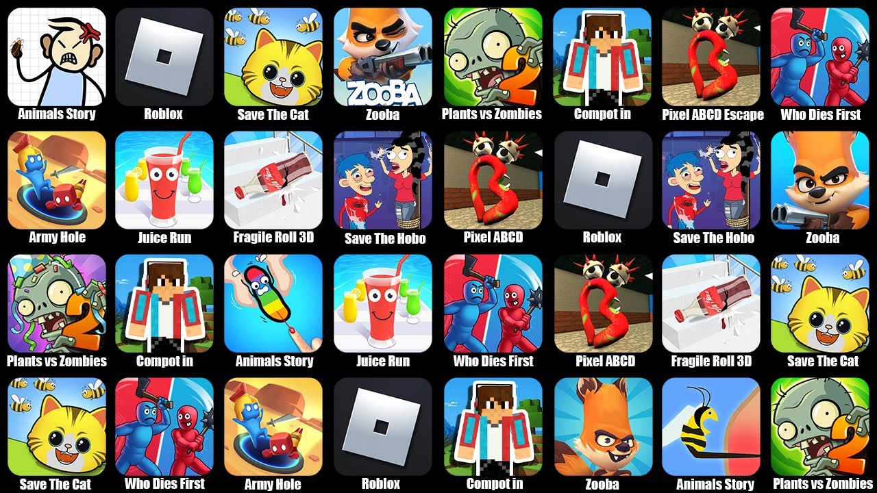 Animals Story Tricky Puzzle,Roblox,Save The Cat,Zooba,Compot in Minecraft,Plants vs Zombies 2