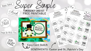 FREE PRINTABLE Easter and St. Patrick's Day Sentiments + Card Sketch Emergency Card Kit V26