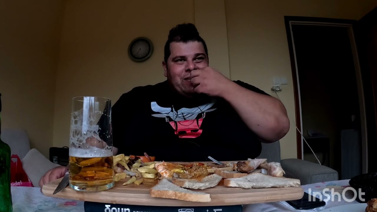 Tasty, 😃Delicious Greek Dinner, 🍗Chicken with Okra, ribs and 🍰Dessert.#mukbang ENJOY!!(Talking)🙂