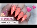 Tutorial  coral peach pointy nails with matte glitter  light elegance products  gelnaglar