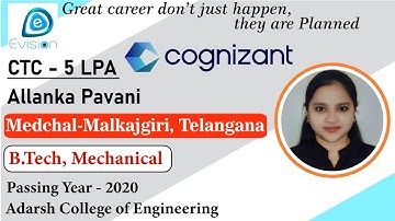 Congrats, Pavani | Selected in COGNIZANT | 5 LPA | MECHANICAL ENGINEER, Passing 2020 | Medchal