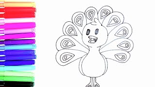 Menggambar dan Mewarnai Burung merak untuk anak-anak | Let's Draw a Peacock for kids | Yippiezzy