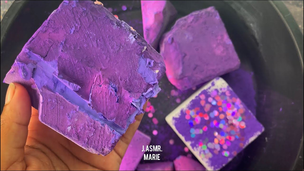 Purple Dyed Gym Chalk and Fresh Gym Chalk Topped with Color Powder and