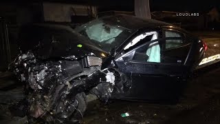 Car Takes Out Tree and Hydrant / Athens   RAW FOOTAGE