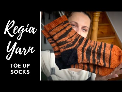 Regia sock yarn 05865 // knitting orange zebra effect socks / toe up socks for Sylvia