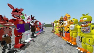 ALL CHICAS VS ALL FOXYS FNAF 1 9 SECURITY BREACH AND OTHERS In Garry's Mod! Five Nights at Freddys