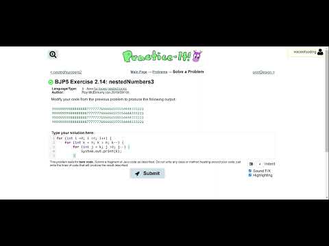 Exercise 2.14 (nestedNumbers3) Java Tutorial || Practice-It